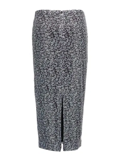 Rotate Birger Christensen Sequined Midi Skirt With Purple Print In Blue