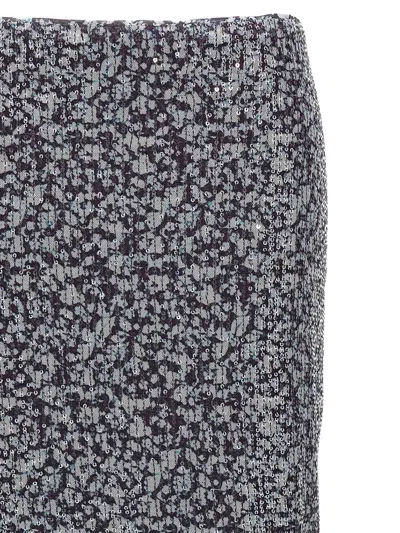 Rotate Birger Christensen Sequined Midi Skirt With Purple Print In Blue