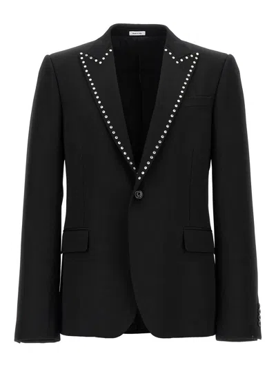 Alexander Mcqueen Wool Studded Blazer In Black
