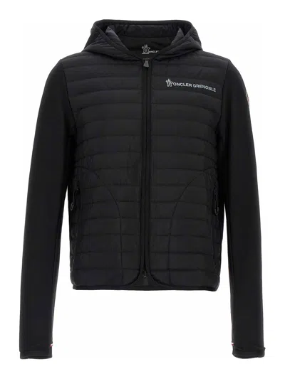 Moncler Striped Detailing Cotton Blend Hooded Jacket In Black