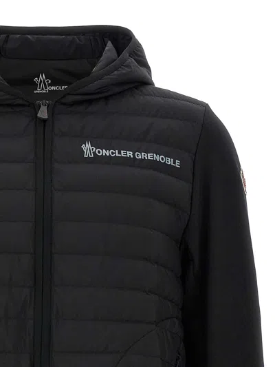 Moncler Striped Detailing Cotton Blend Hooded Jacket In Black