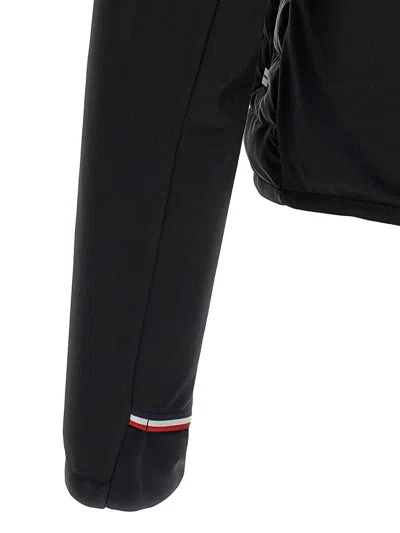 Moncler Striped Detailing Cotton Blend Hooded Jacket In Black