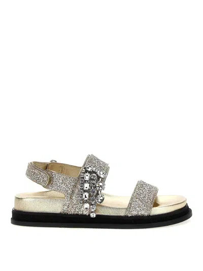 Jimmy Choo Verity Glittered Flat Sandals With Crystal Embellishment
