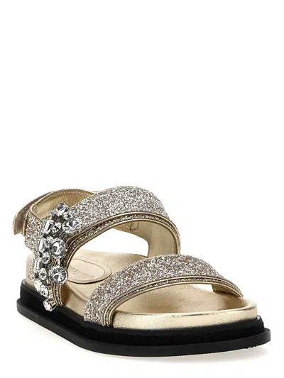Jimmy Choo Verity Glittered Flat Sandals With Crystal Embellishment