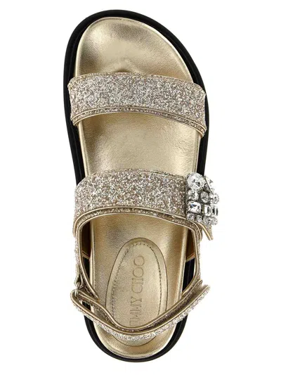 Jimmy Choo Verity Glittered Flat Sandals With Crystal Embellishment
