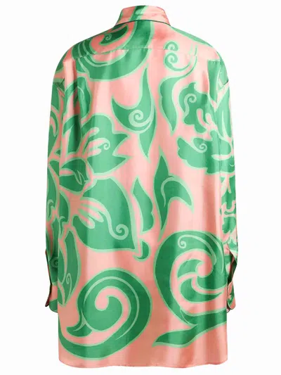 Etro Pink Silk Shirt With Green Print