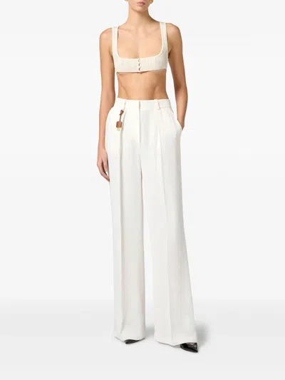 Elisabetta Franchi Linen Blend High-waisted Wide-leg Trousers