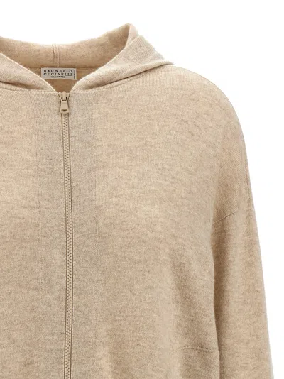 Brunello Cucinelli Relaxed-fit Cashmere Hoodie With Front Zip Closure In Neutral