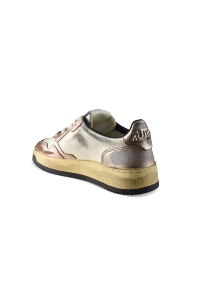Autry 'super Vintage' White And Metallic Low Top Sneakers With Logo Detail