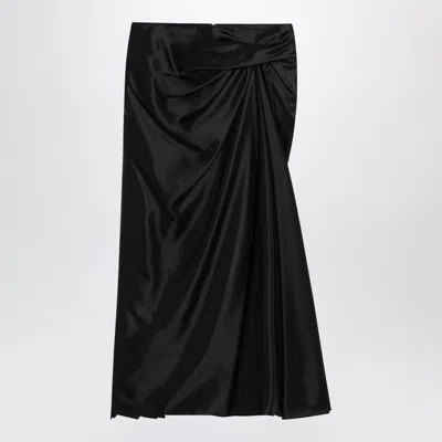 Balenciaga Asymmetric Frayed Gathered Draped Satin Midi Skirt