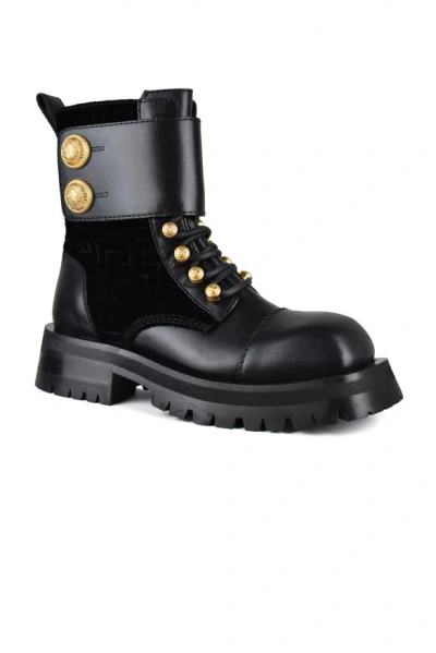 Balmain Embossed-button Detail Ankle Boots