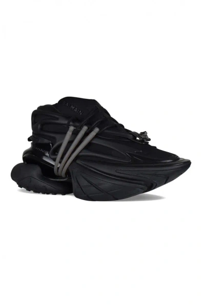 Balmain Neoprene And Leather Low-top Unicorn Sneakers In Black