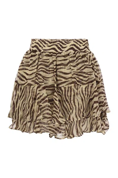 Mc2 Saint Barth Eivissa Ruffled Mini Skirt In Lurex Silk Voile With Animalier Print