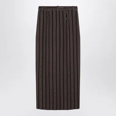 Brunello Cucinelli Long Skirt With Dazzling Stripe Embroidery In Brown