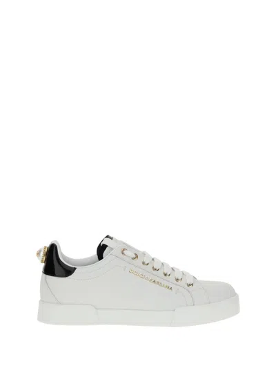 Dolce & Gabbana White Low Top Sneakers With Logo Lettering On The Tongue And Logo Detail On The Heel In Leather Woma