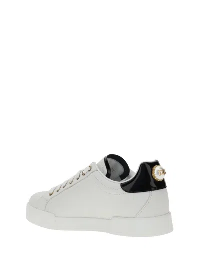 Dolce & Gabbana White Low Top Sneakers With Logo Lettering On The Tongue And Logo Detail On The Heel In Leather Woma