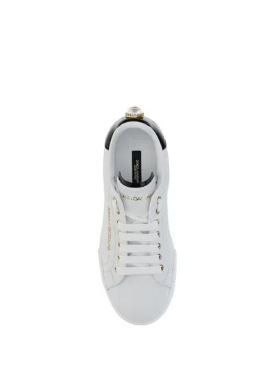 Dolce & Gabbana White Low Top Sneakers With Logo Lettering On The Tongue And Logo Detail On The Heel In Leather Woma