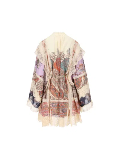 Zimmermann Rhiannon Billow Long Sleeve Lace Trim Minidress In Neutral