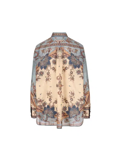 Zimmermann Womens Blue Cream Indienne Ascension Manstyle Graphic-pattern Silk Shirt
