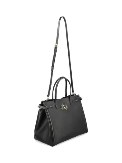 Valentino Garavani Borsa Tote In Pelle Nera Con Manici E Tracolla Women