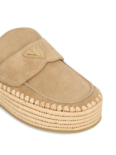 Prada Suede Slippers With Espadrille Sole And Round Toe