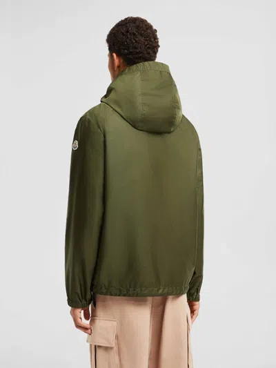 Moncler Lightweight Hooded Windbreaker With Adjustable Cuffs In Green