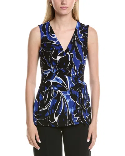 Anne Klein Floral Sleeveless Knit Wrap Top In Blue