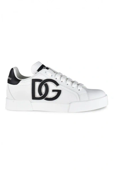 Dolce & Gabbana Portofino Logo-tag Leather Sneakers In White