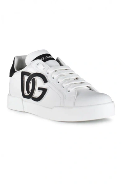 Dolce & Gabbana Portofino Logo-tag Leather Sneakers In White
