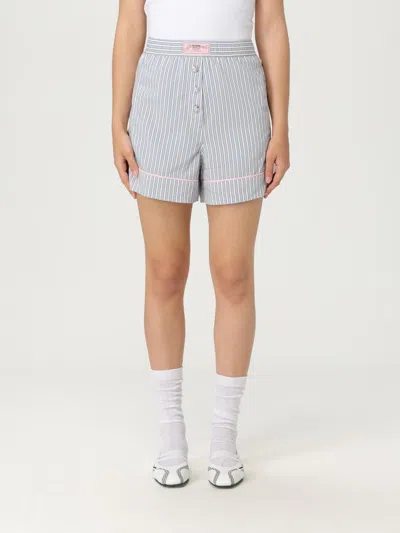 Ganni Violet Shorts With Logo Patch On The Front And All-over Striped Motif