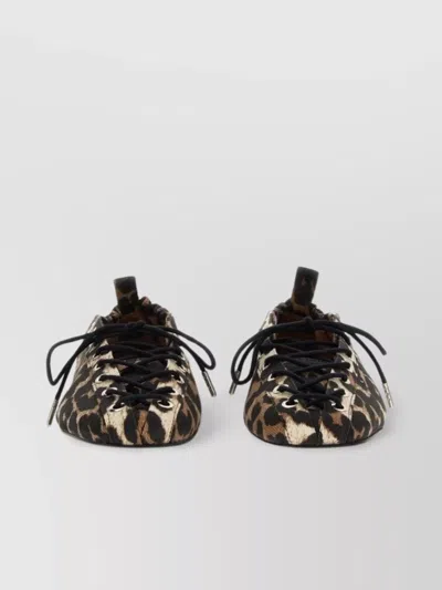 Ganni Denim Print Lace-up Ballerina Flats With Leopard Pattern In Animal Print