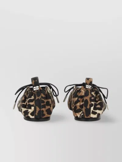Ganni Denim Print Lace-up Ballerina Flats With Leopard Pattern In Animal Print