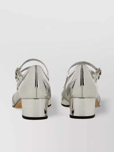 Carel Paris Block Heel Mesh Paneling Metallic Pumps In Silver