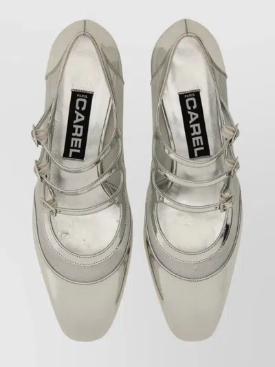 Carel Paris Block Heel Mesh Paneling Metallic Pumps In Silver