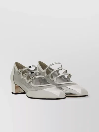 Carel Paris Block Heel Mesh Paneling Metallic Pumps In Silver