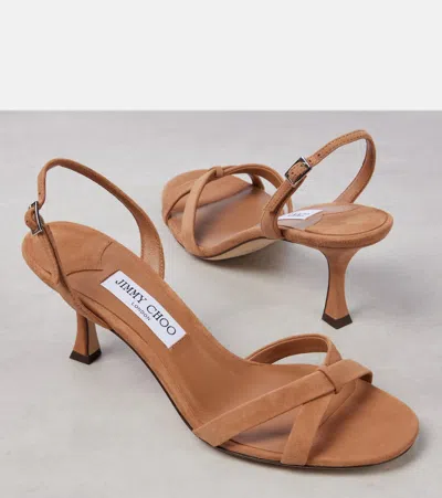 Jimmy Choo Elsy 70 Suede Slingback Open Toe Sandals In Brown