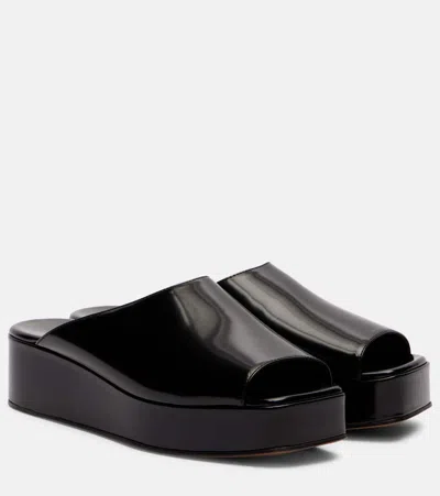 The Row 20mm Emi Flatform Patent Leather Wedges In Black