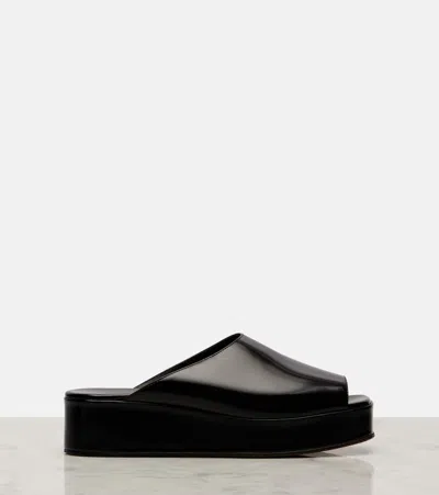 The Row 20mm Emi Flatform Patent Leather Wedges In Black