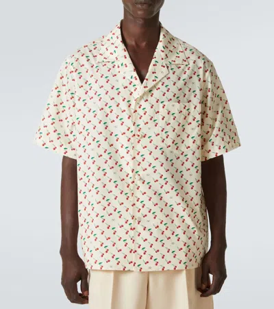 Valentino Cherryfic Camp Collar Cotton Shirt In Neutral