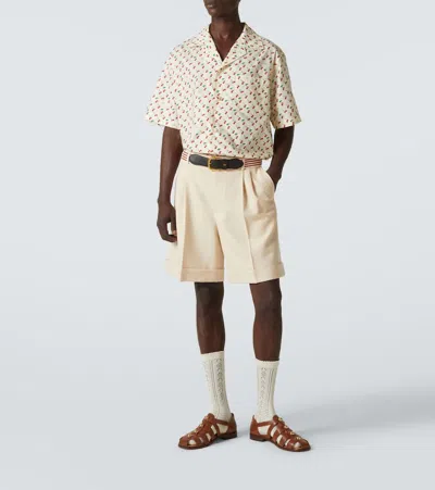 Valentino Cherryfic Camp Collar Cotton Shirt In Neutral