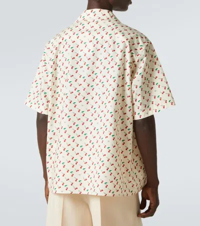 Valentino Cherryfic Camp Collar Cotton Shirt In Neutral