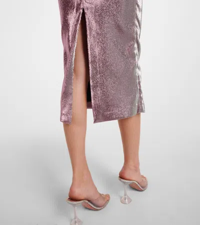 花卉贴花金属丝面料中长连衣裙