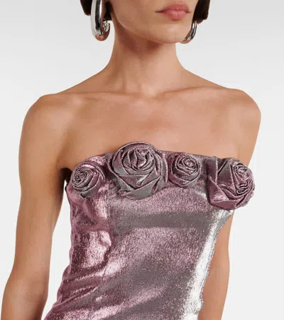 花卉贴花金属丝面料中长连衣裙