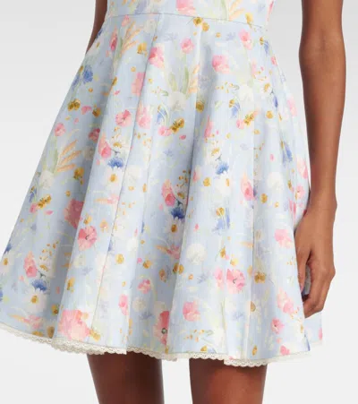 Zimmermann Lucky Lace-trimmed Floral-print Linen Mini Dress In Gray