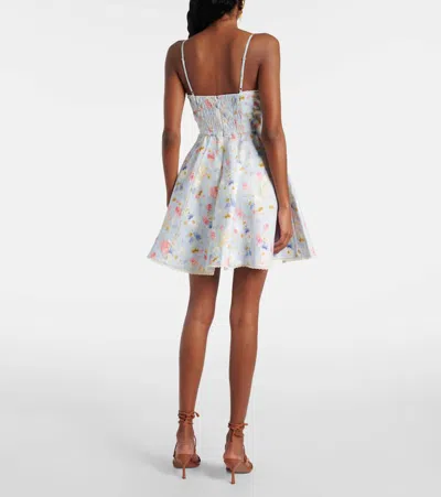 Zimmermann Lucky Lace-trimmed Floral-print Linen Mini Dress In Gray