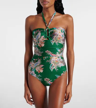 Zimmermann Rhiannon Wide Link Floral One-piece Swimsuit In Green