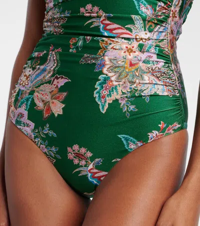 Zimmermann Rhiannon Wide Link Floral One-piece Swimsuit In Green