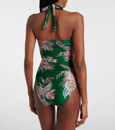 Zimmermann Rhiannon Wide Link Floral One-piece Swimsuit In Green