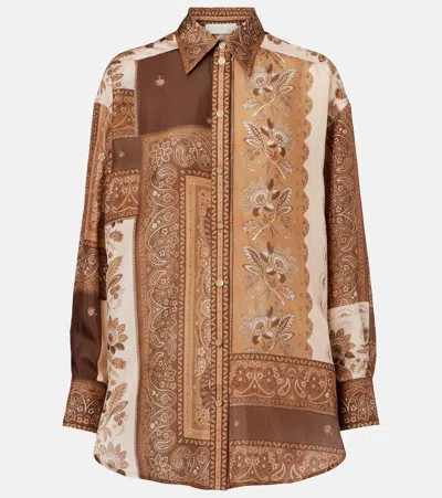 Zimmermann Lucky Manstyle Silk Shirt In Brown