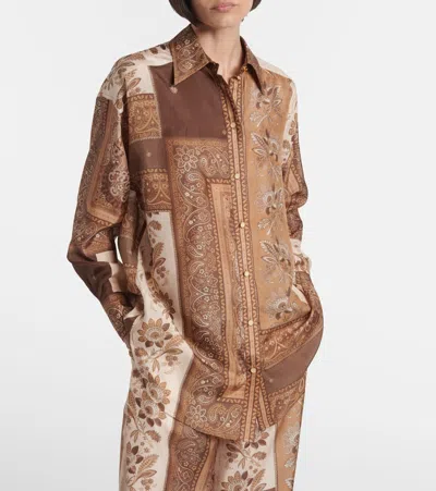 Zimmermann Lucky Manstyle Silk Shirt In Brown